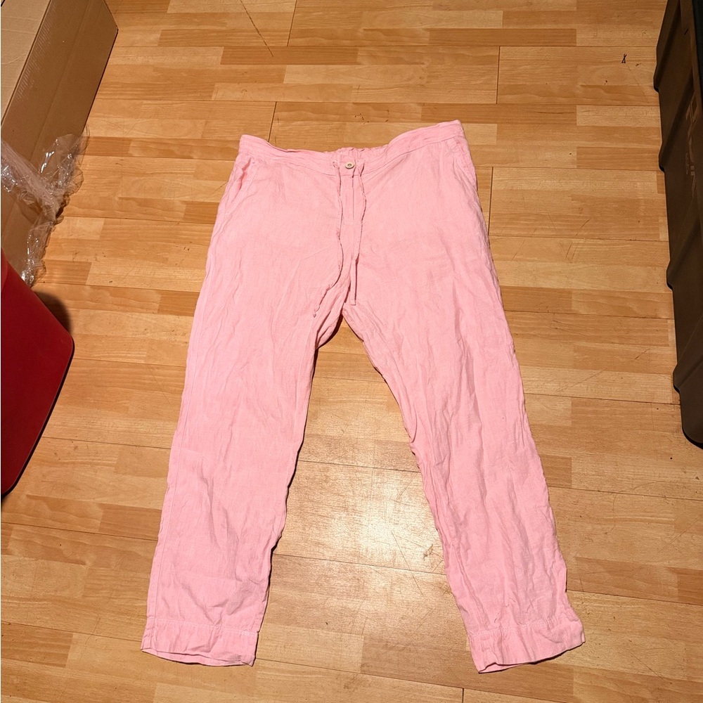 NWOT Tommy Bahama 100% Linen drawstring coastal vibrant pink pants L slim skinny